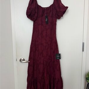 Elegant Burgundy Puff Sleeve Dress